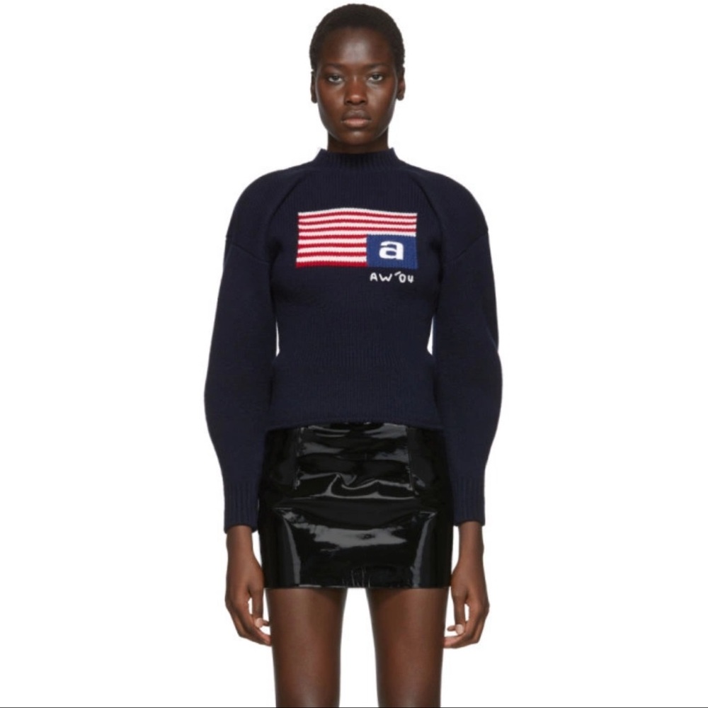 Excellent Condition Alexander Wang Navy Wool Volume Flag Turtleneck